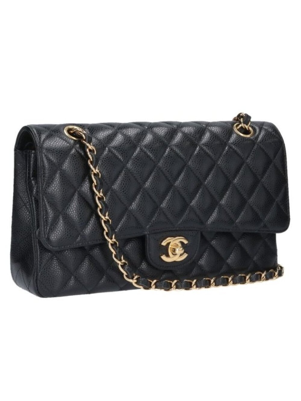 Chanel Quilted 25 Caviar Leather Double Flap Chain Shoulder Bag 25